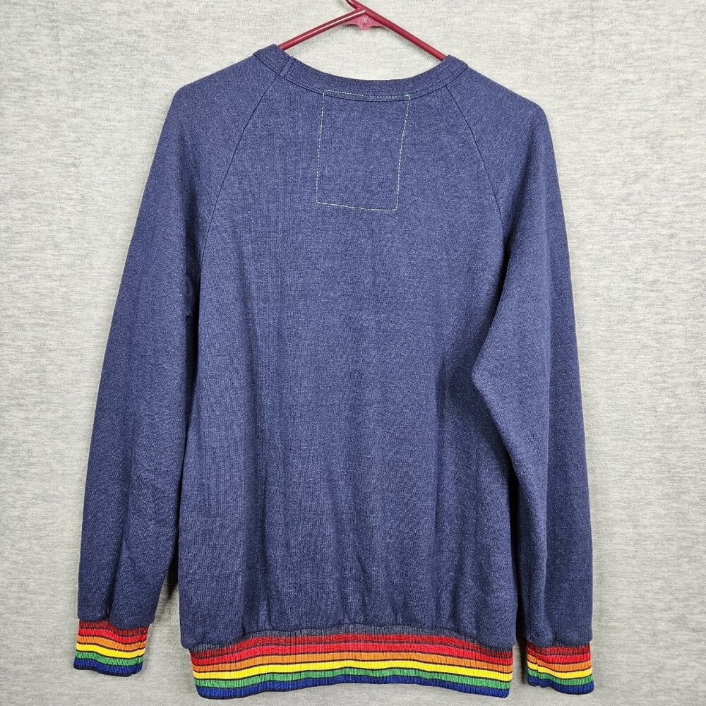 AVIATOR NATION Unisex Adult Rainbow Rib Pullover Navy Sweatshirt Sz M - Picture 3 of 7
